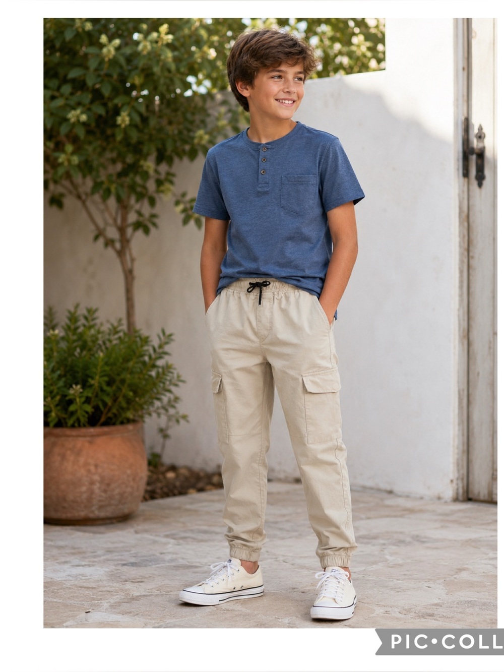 Public Supply Company NYC Boys Cargo Jogger Pants Beige Utility Streetwear 10/12